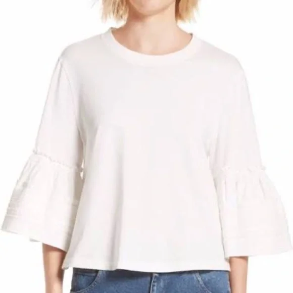 SEE BY CHLOE CREWNECK BELL SLEEVE COTTON TOP Size Small Chic Stylish MINIMALIST - Picture 1 of 11
